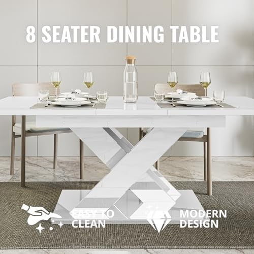 Extendable White Gloss Dining Table 140-180cm Modern Foldable Kitchen