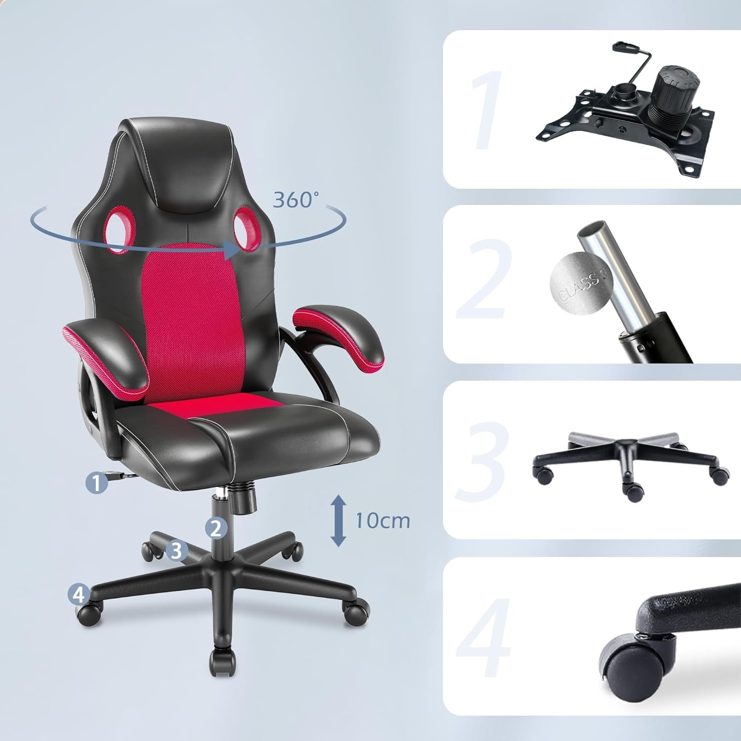 Ergonomic Gaming Office Chair High Back Mesh Lumbar Faux Leather