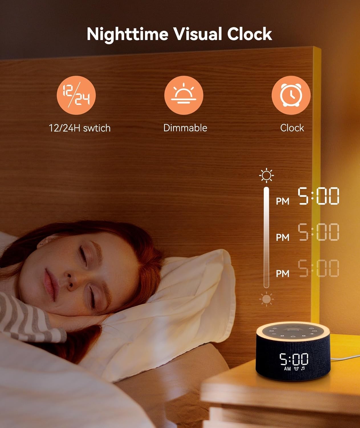 Blue White Noise Machine Alarm Clock Night Light 29 Sounds Dimmable