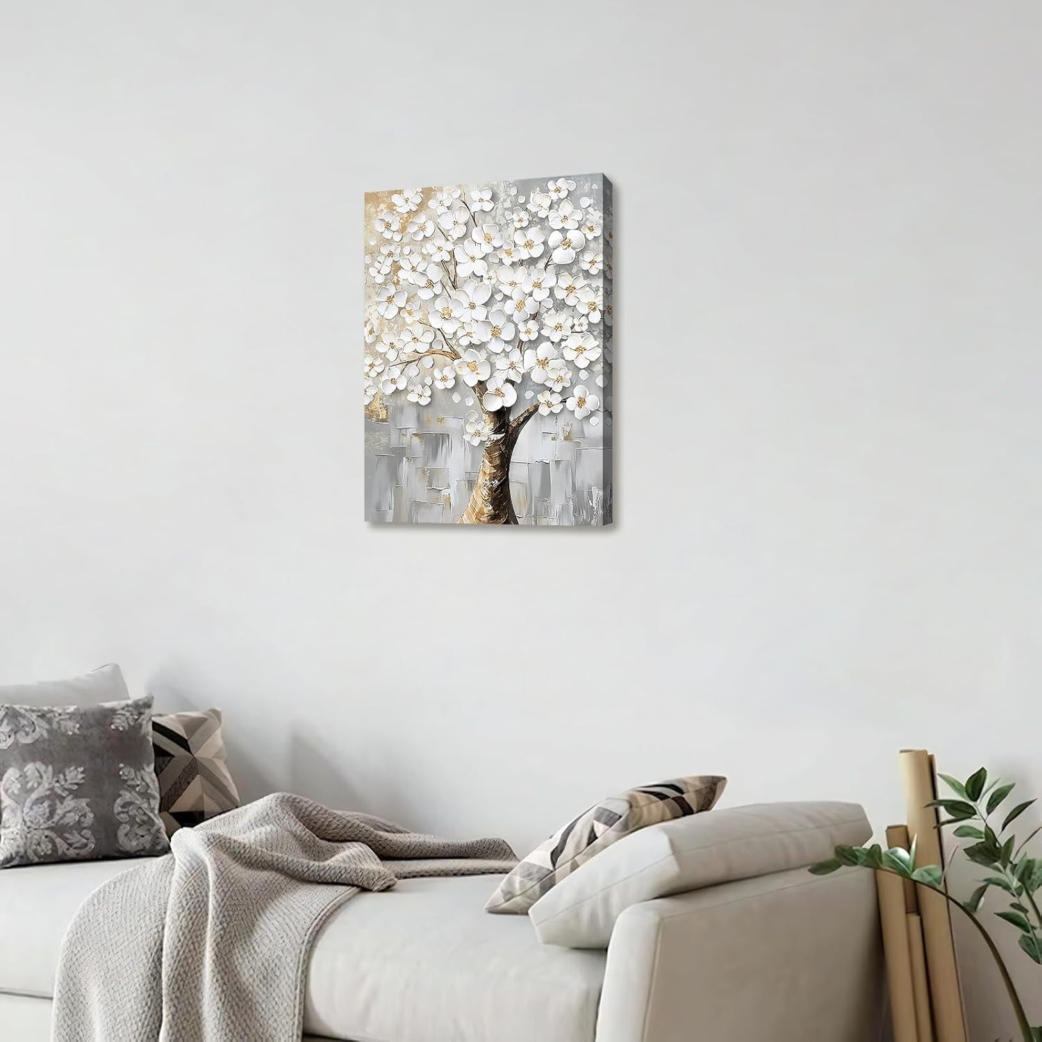 White Floral Tree Canvas Wall Art Framed 40x60cm