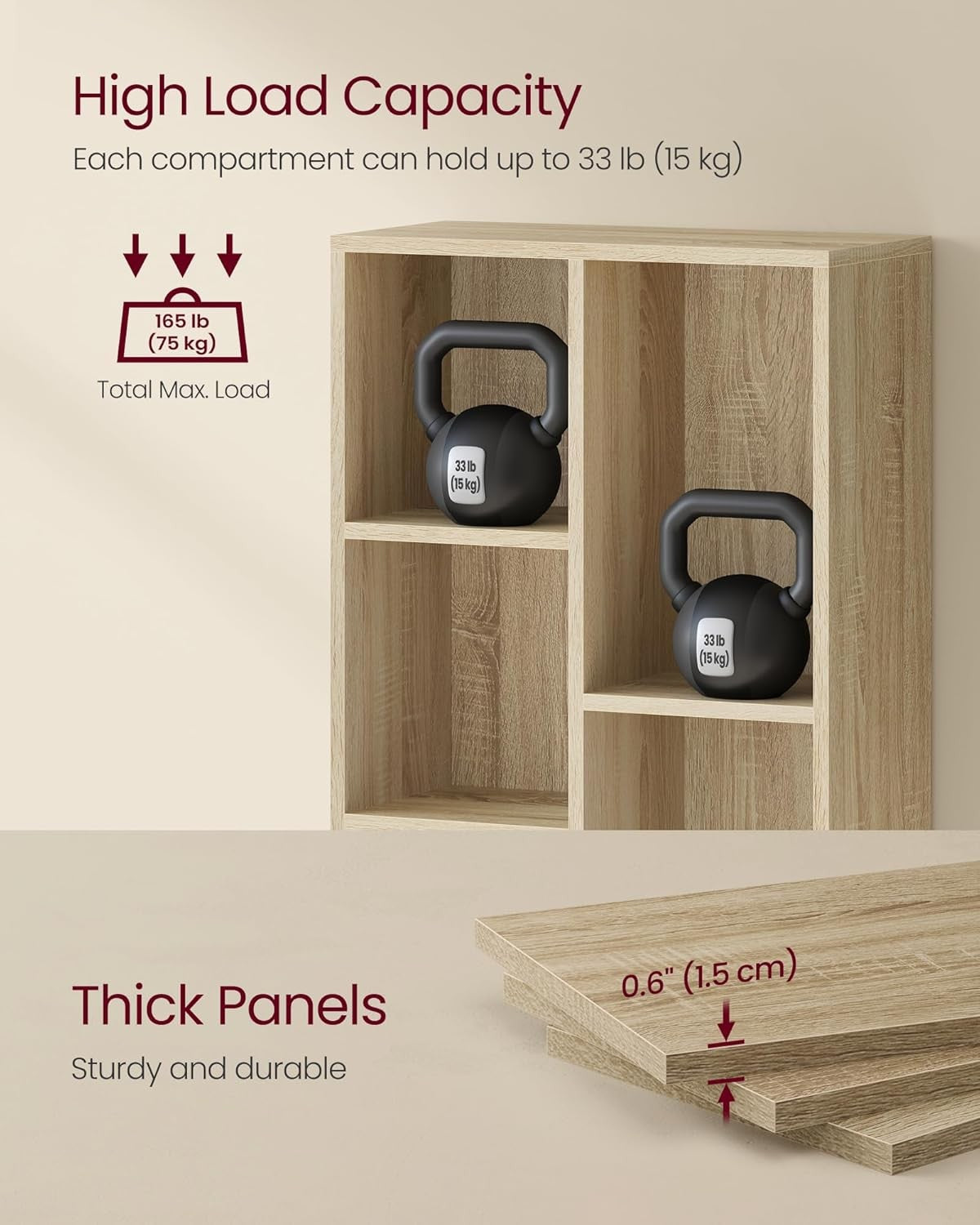 5-Compartment Oak Bookcase | Modern Storage Shelf Unit for Home Office Living Ro