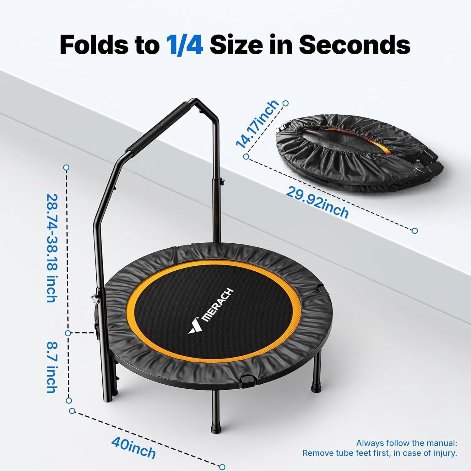 40” Foldable Fitness Rebounder Trampoline Quiet Indoor Exercise 330lb