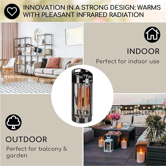 Portable Electric Infrared Heater 360° Oscillation 2 Heat Levels Silent Safe (S)