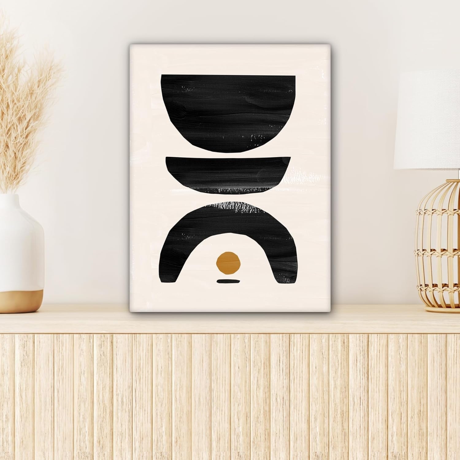 Black Beige Abstract Canvas Wall Art 30x40cm Framed