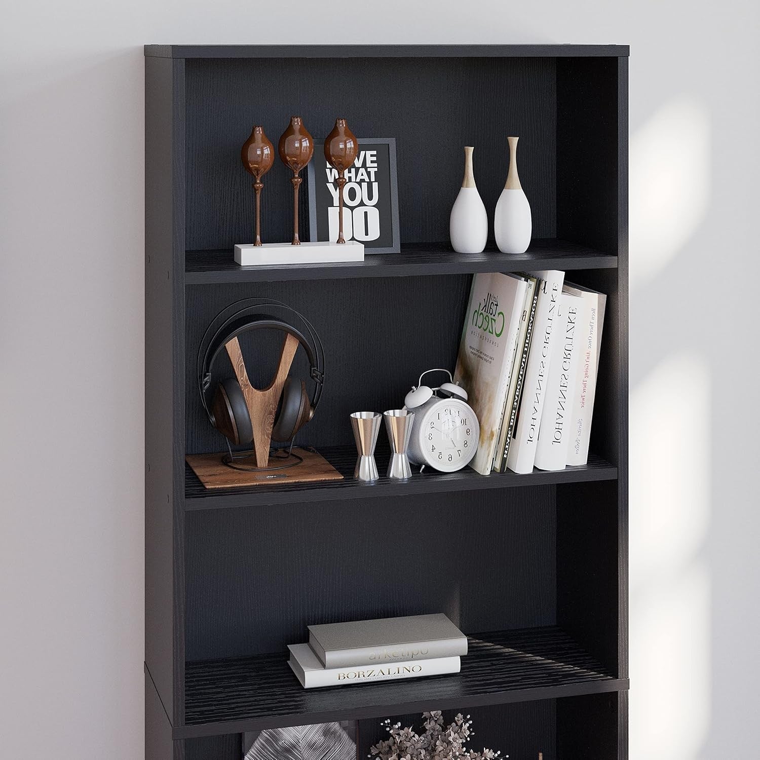 6-Tier Large Black Bookcase Tall Wooden Shelf Unit Modern Home Office Storage