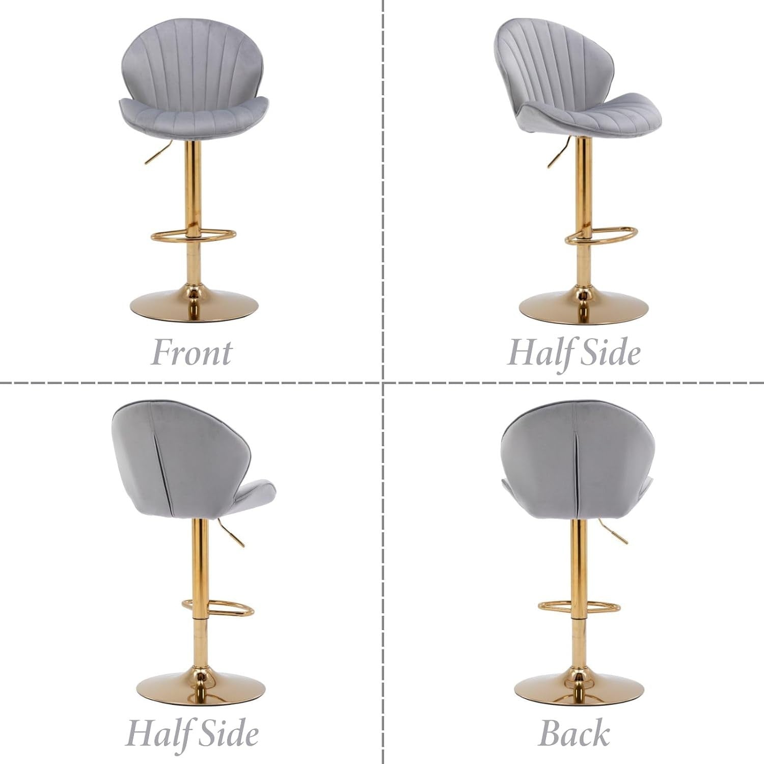 Gray Velvet Swivel Bar Stools Set of 2 Adjustable Kitchen Counter Chairs