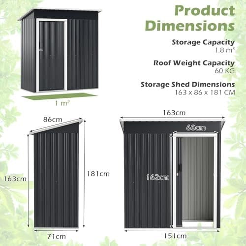 Metal Garden Storage Shed 5.5x3ft Waterproof Outdoor Tool Shed, Lockable Door