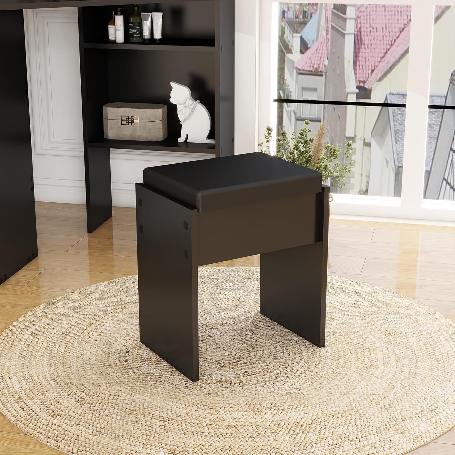 Modern Corner Dressing Table 10 LED Lights 5 Drawers Vanity Mirror Desk Black/Wh