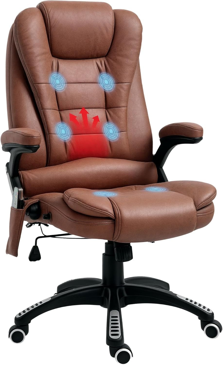 Heated Massage Office Chair 6 Point High Back Microfiber Brown