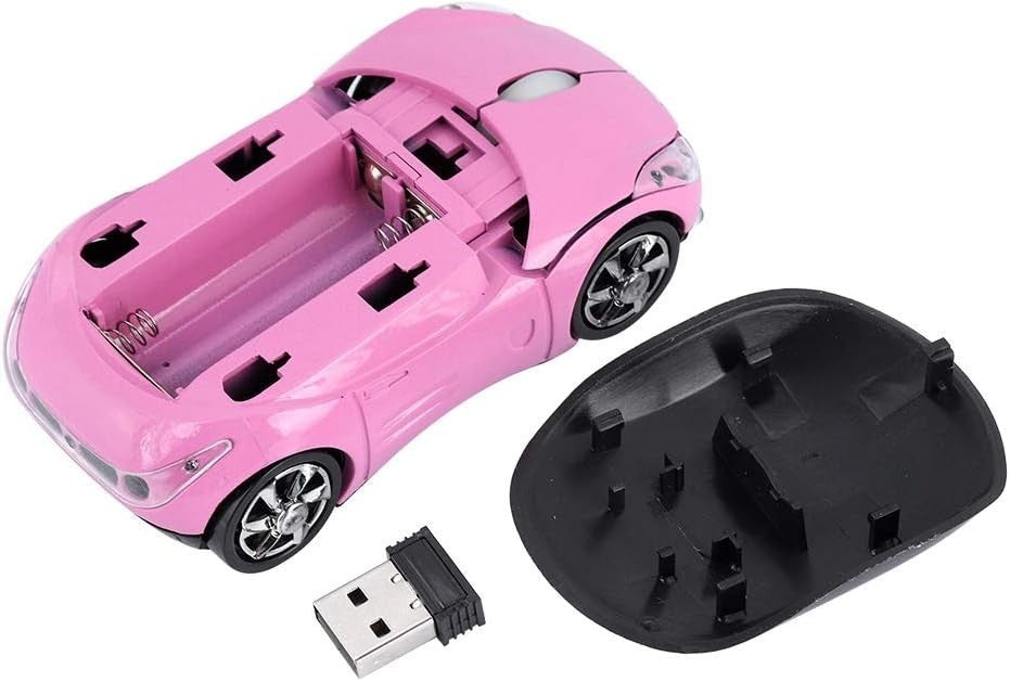 Kids Wireless Car Mouse 2.4G Bluetooth 1600 DPI Pink Laptop