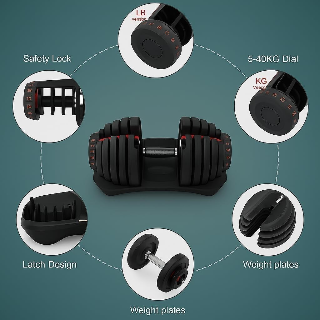 24KG / 40KG Adjustable Dumbbells Quick Dial Non-Slip Home Gym Weights