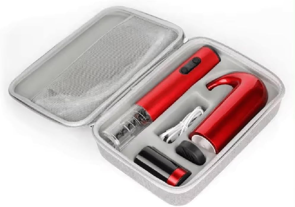Electric Wine Aerator & Opener Set in Royal Red with Stopper + Travel Case