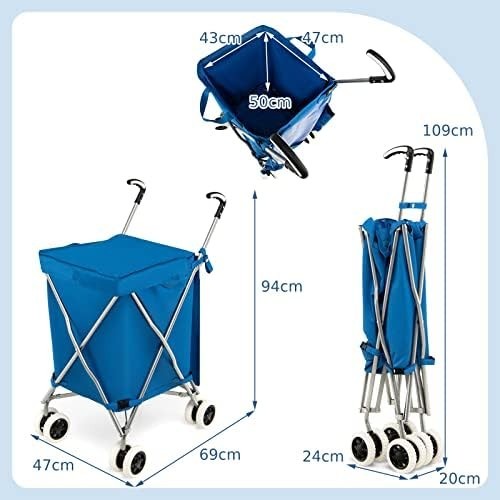 Large 90L Folding Shopping Trolley 8 Wheel Push Cart Waterproof Bag
