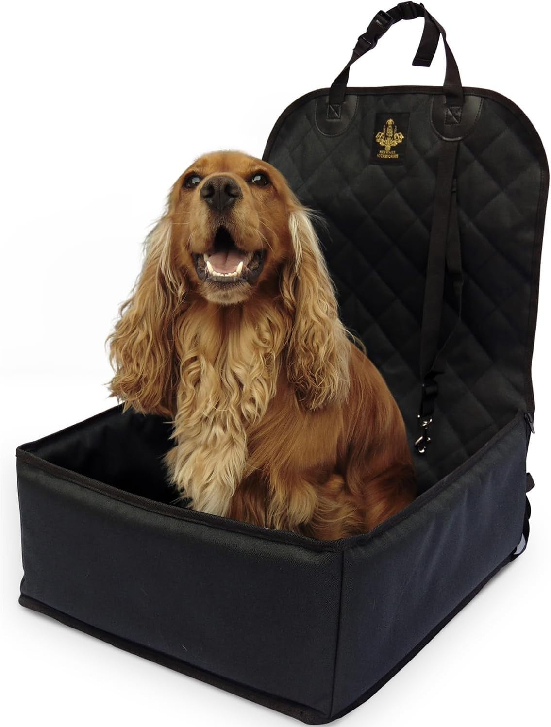 Waterproof Dog Booster Car Seat 2 Safety Belts Travel Bed Black