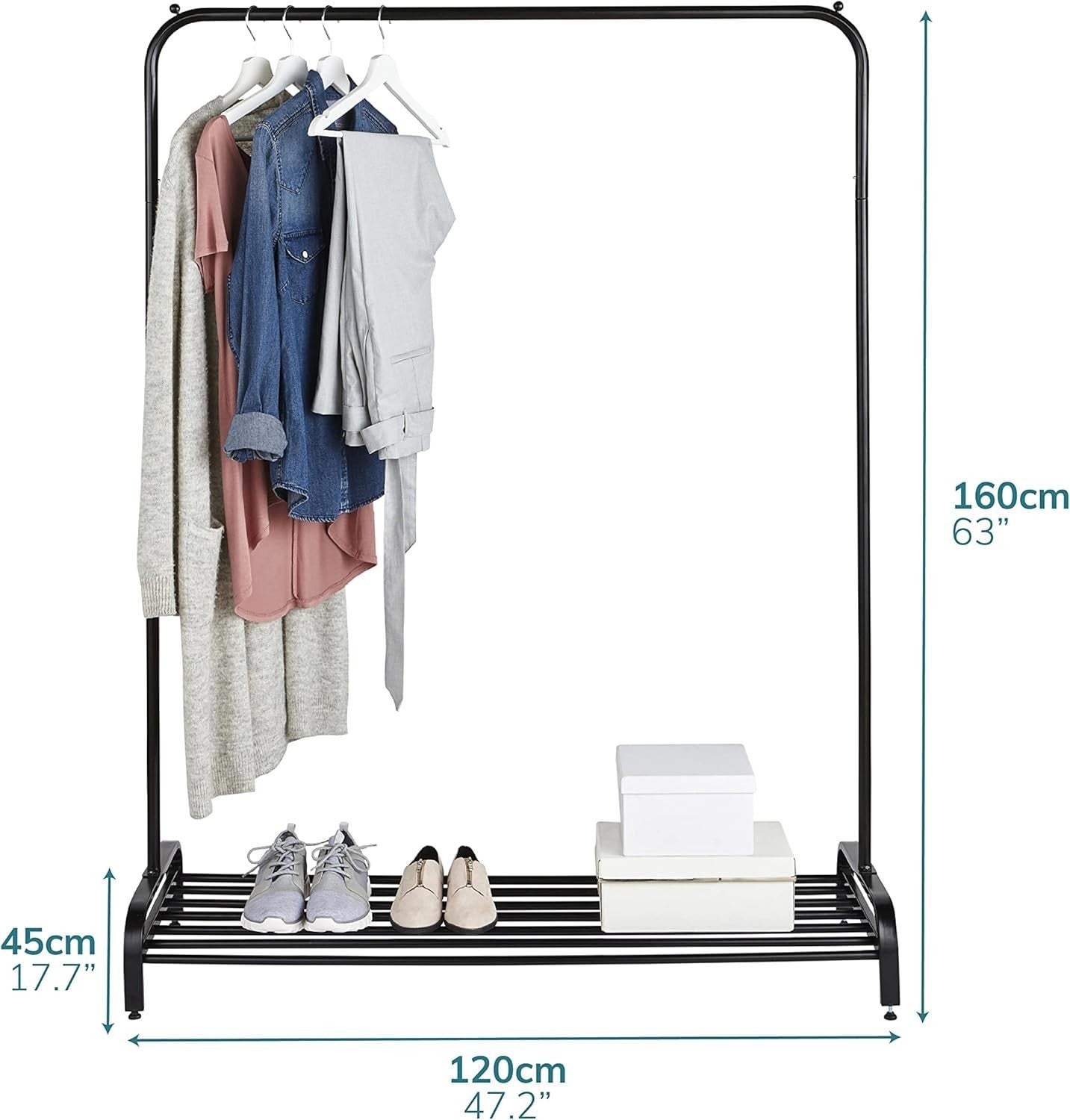 Heavy Duty Metal Clothes Rail with Shoe Rack Black 160cm