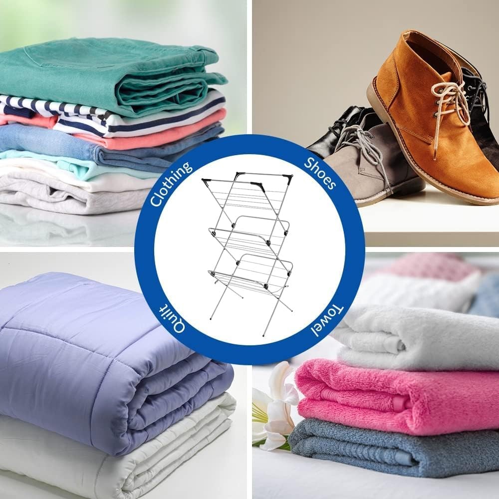 3 Tier Clothes Airer Foldable Alloy Steel Laundry Dryer Indoor Outdoor