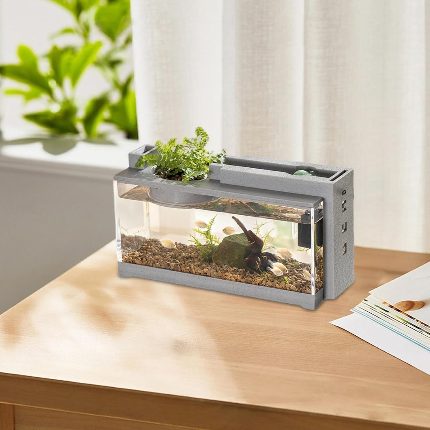 Nano Fish Tank 5L Desktop Aquarium w/ Filter LED Light USB Pump