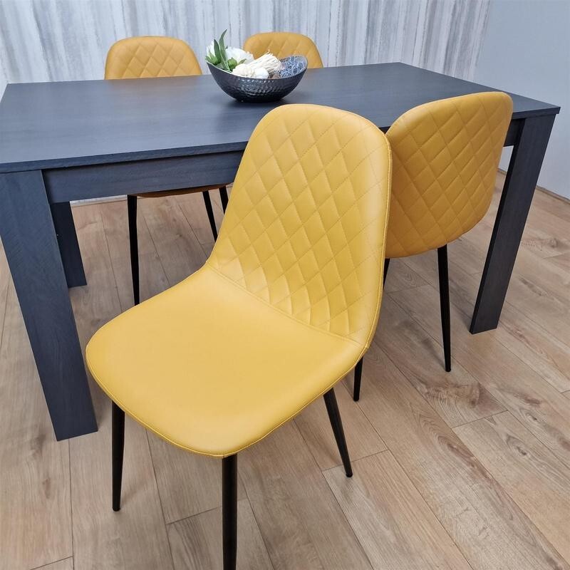 Black Dining Table Set with 4 Yellow Chairs for Kitchen Dining Room