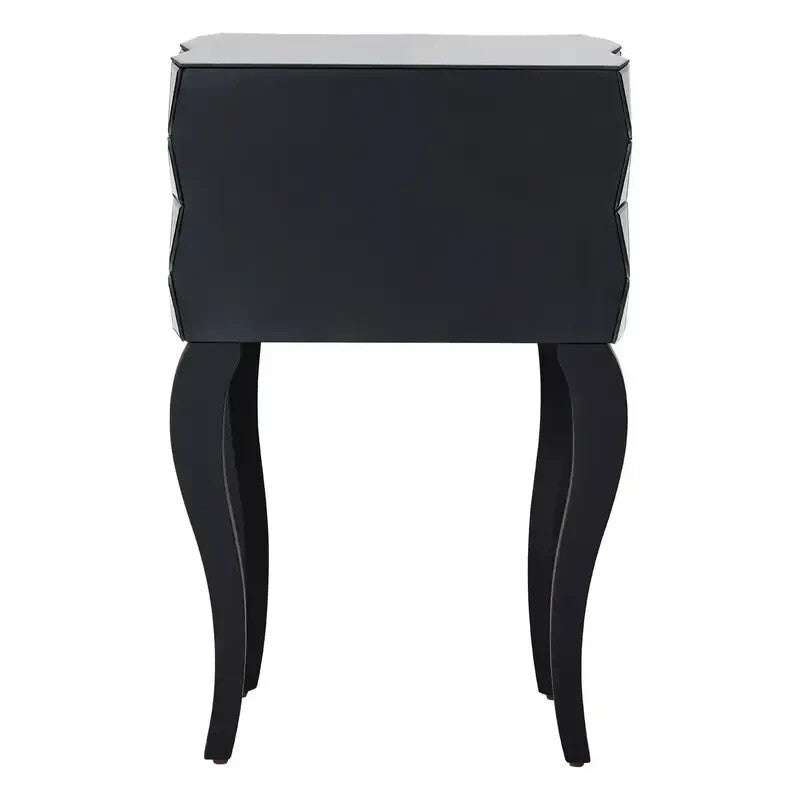 Modern 3D Glass Bedside Table with 2 Drawers – Silver Mirrored Unit