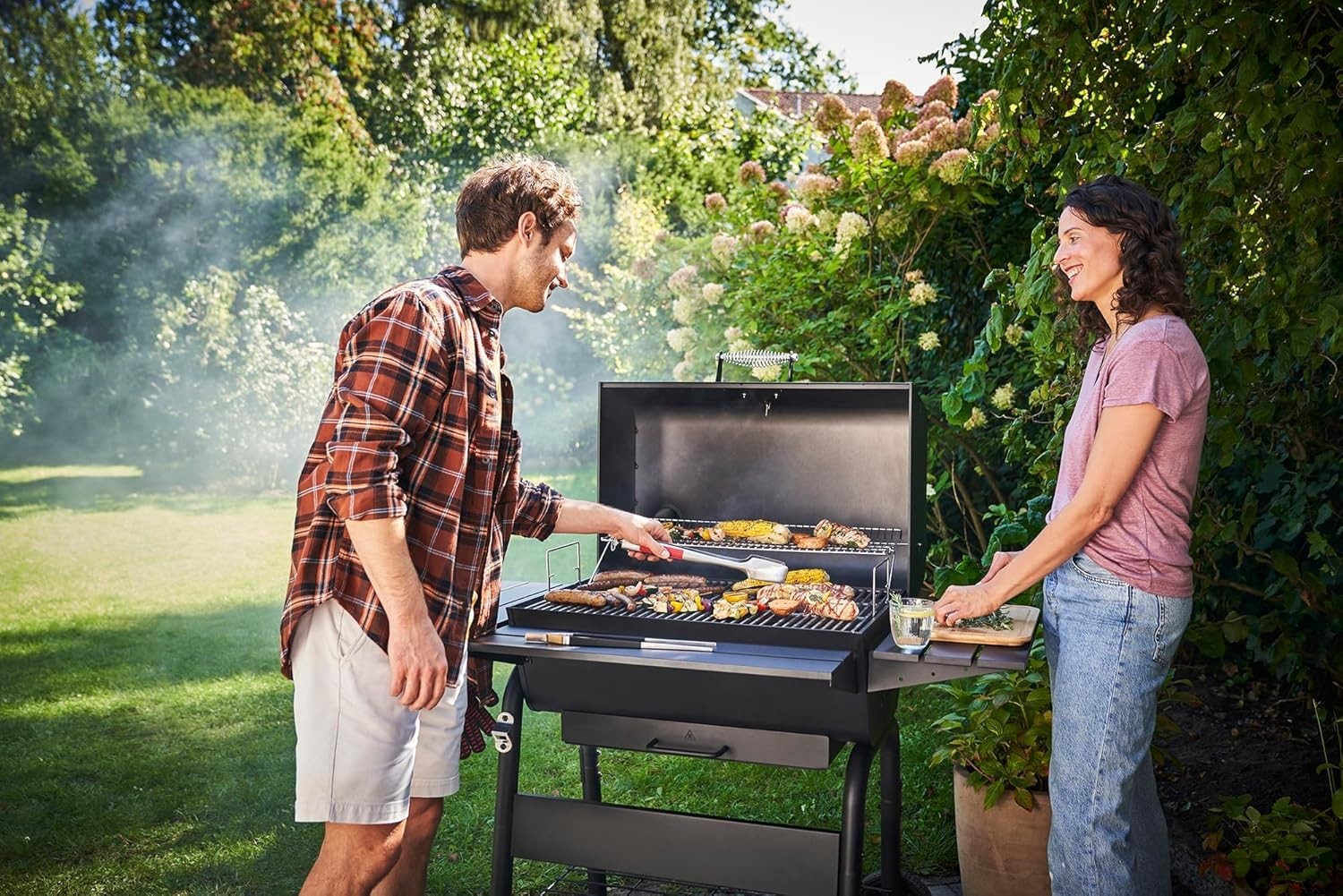 Large Charcoal BBQ Grill with Adjustable Grate & Side Shelf | Outdoor Smoker