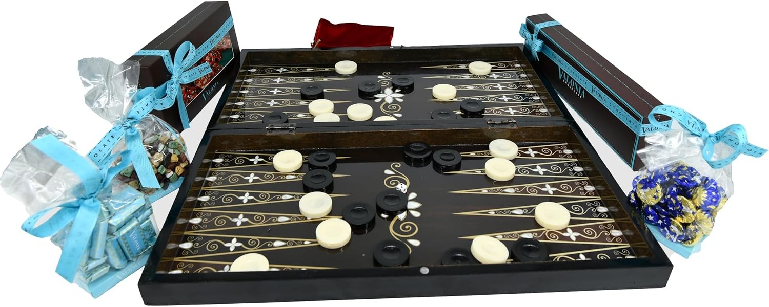 Luxury Backgammon & Chocolate Gift Set Lacquered Board Premium Chocolates