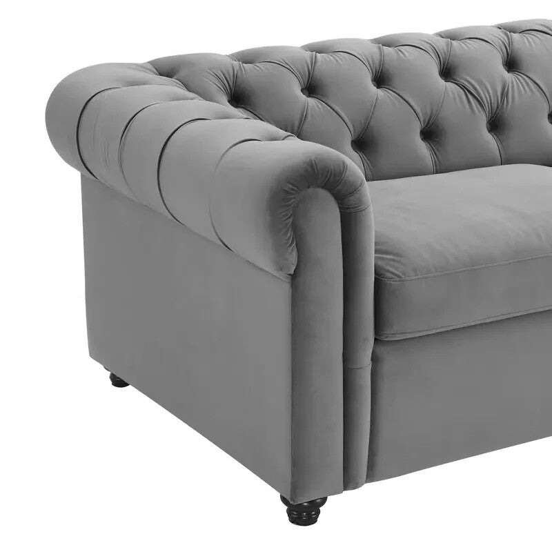 Velvet Chesterfield Pull Out Sofa Bed 2 Seater With Mattress Grey