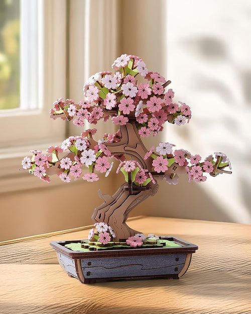 3D Wooden Sakura Bonsai Puzzle Kit - DIY Home Decor, Hand-Eye Skill Toy