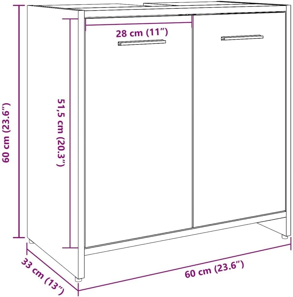 Rustic Old Wood Bathroom Sink Cabinet | 60x33x60cm Modern Storage Unit