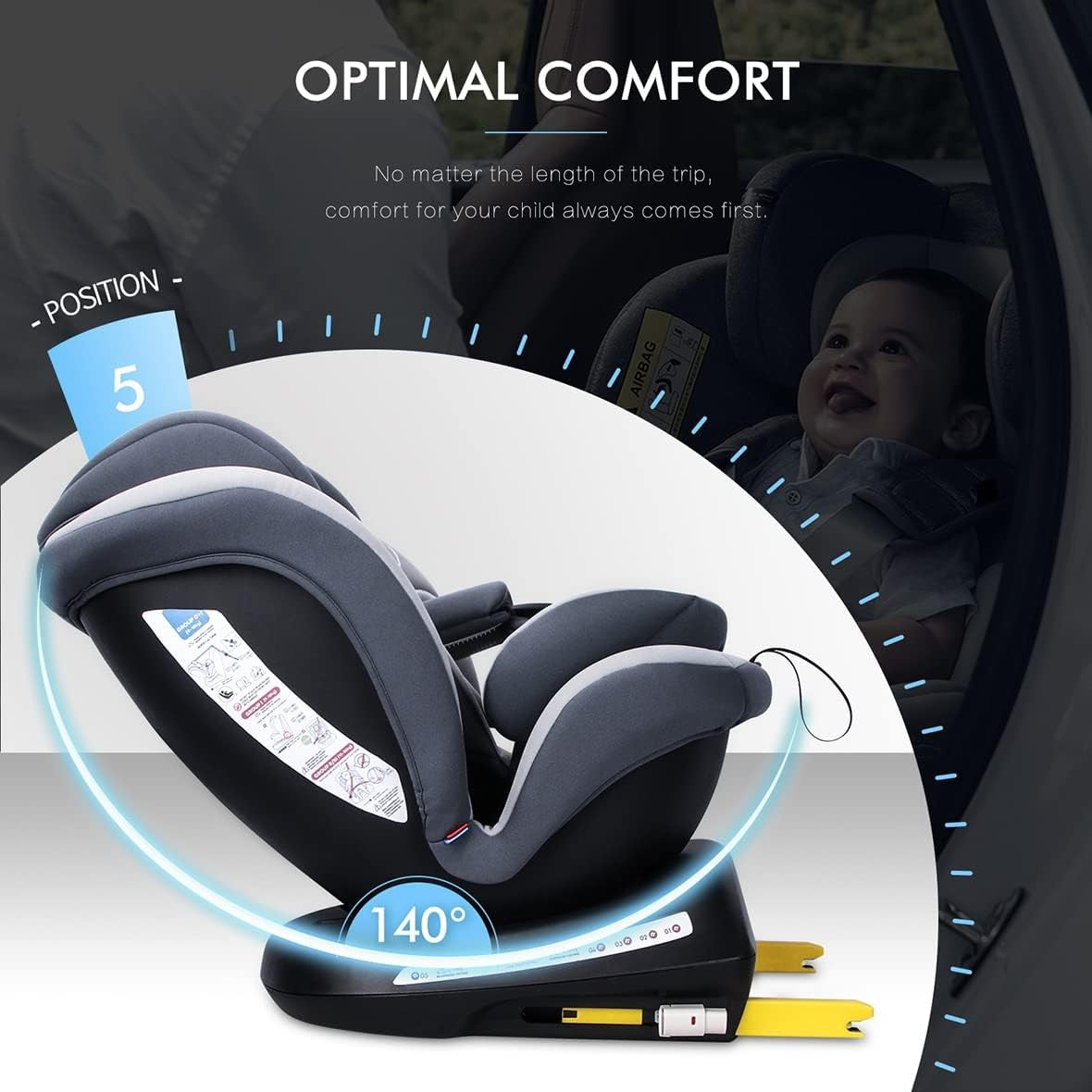 360° Swivel ISOFIX Child Car Seat Group 0+/1/2/3 0–36kg Stages