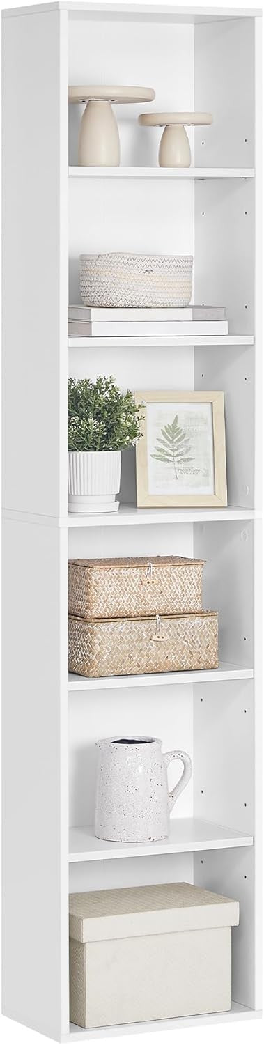 6-Tier White Bookcase Tall Storage Shelf Modern Adjustable Shelving Unit