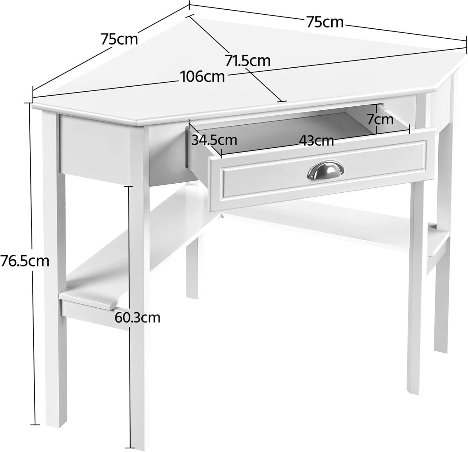 L Shaped Corner Computer Desk Small Space Home Office Storage Drawers White