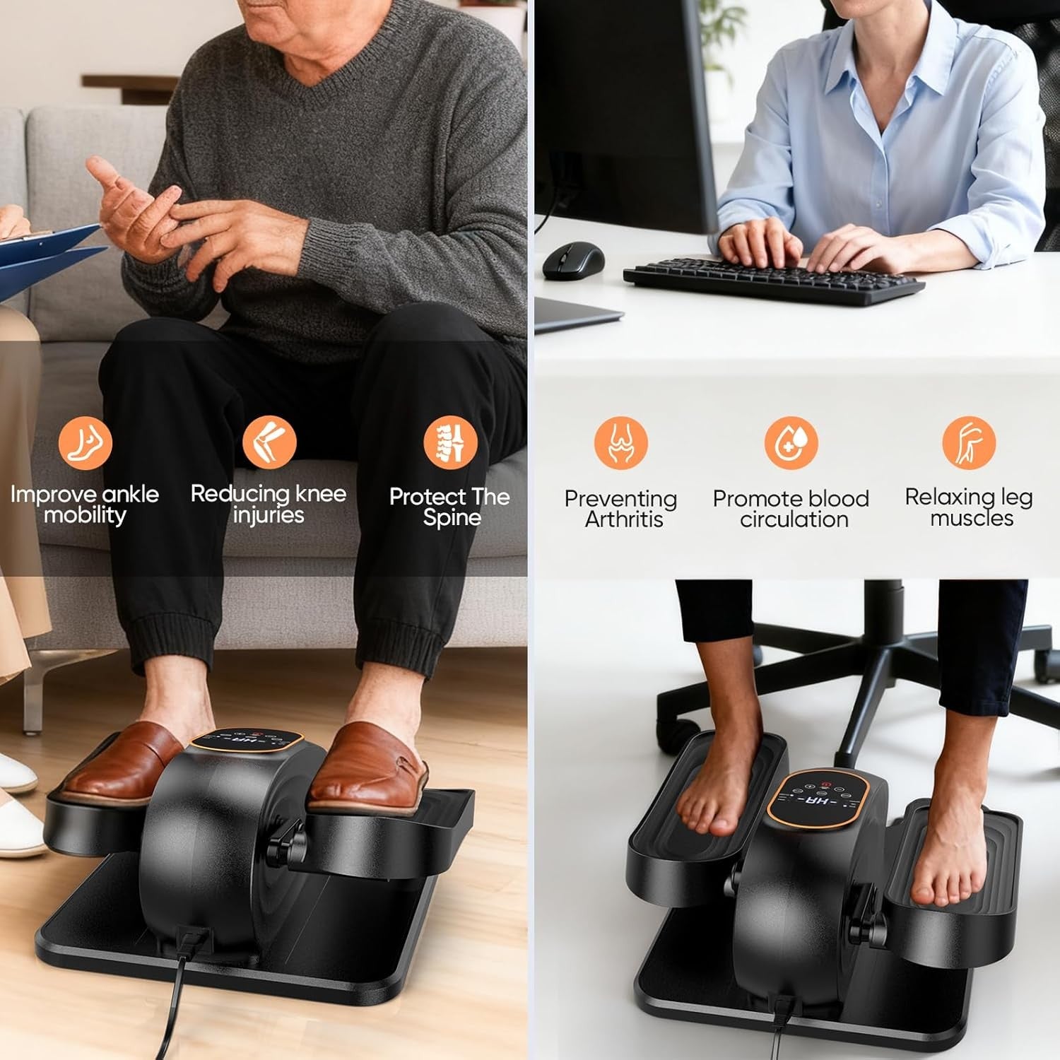Electric Under Desk Elliptical Pedal Exerciser Quiet Remote 15 Speed Trainer