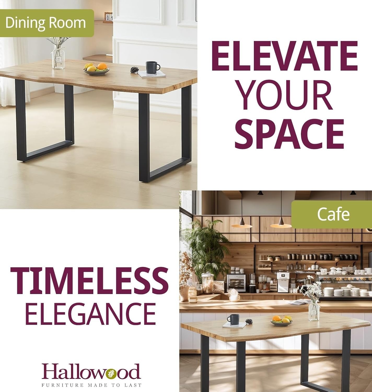 160cm Live Edge Dining Table Oak Effect Metal Legs Modern Industrial