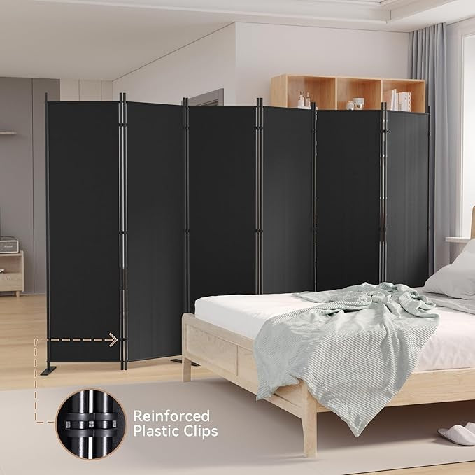 6-Panel 6FT Folding Room Divider Black Privacy Screen Partition Wall Office