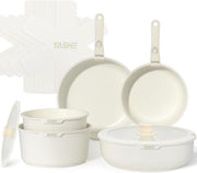 13pcs White Non Stick Cookware Set Pots and Pans with Detachable Handle