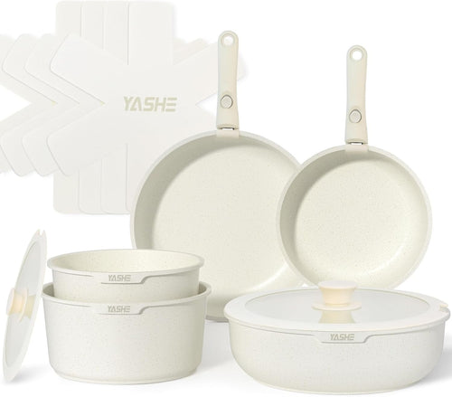 13pcs White Non Stick Cookware Set Pots and Pans with Detachable Handle