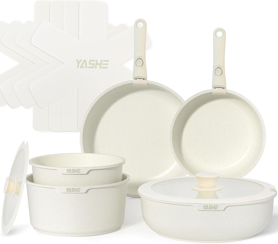 13pcs White Non Stick Cookware Set Pots and Pans with Detachable Handle