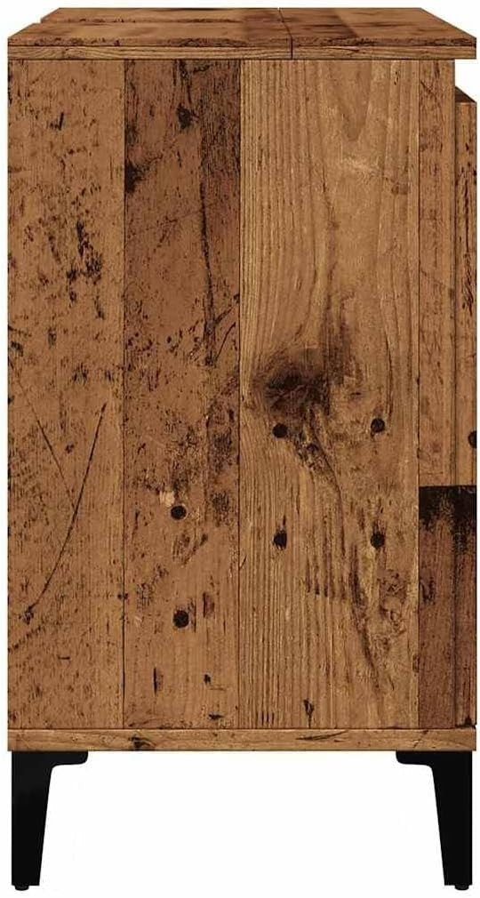 Old Wood Bathroom Sink Cabinet | 58x33x60cm Rustic Vanity with Metal Legs