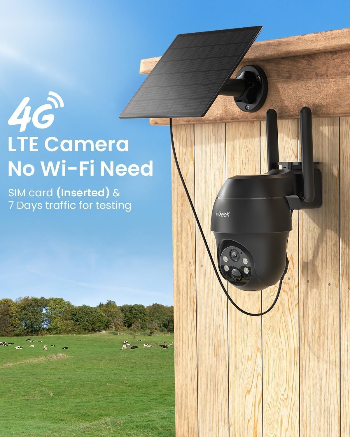 4G LTE Solar Security Camera 2K PTZ Wireless No WiFi SIM Card
