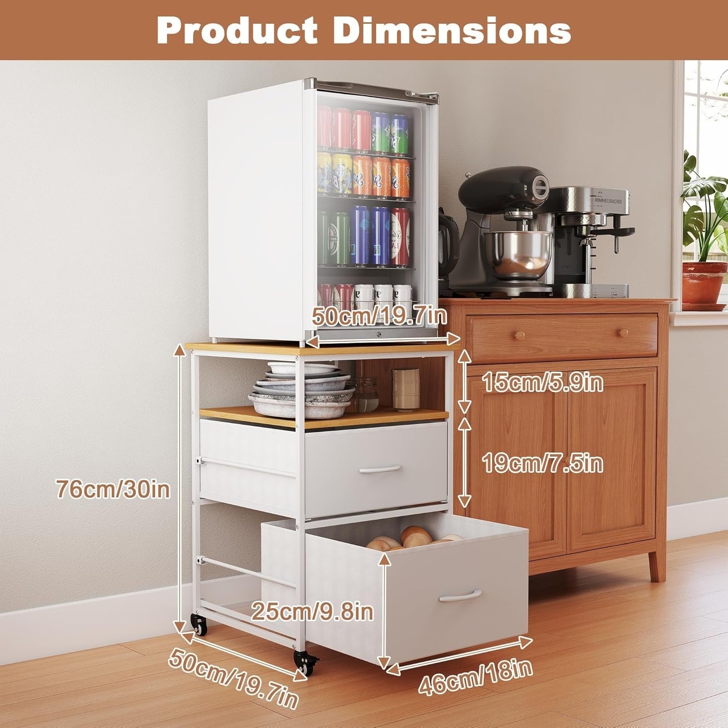 Mini Fridge Stand with Storage 167kg Capacity Cart