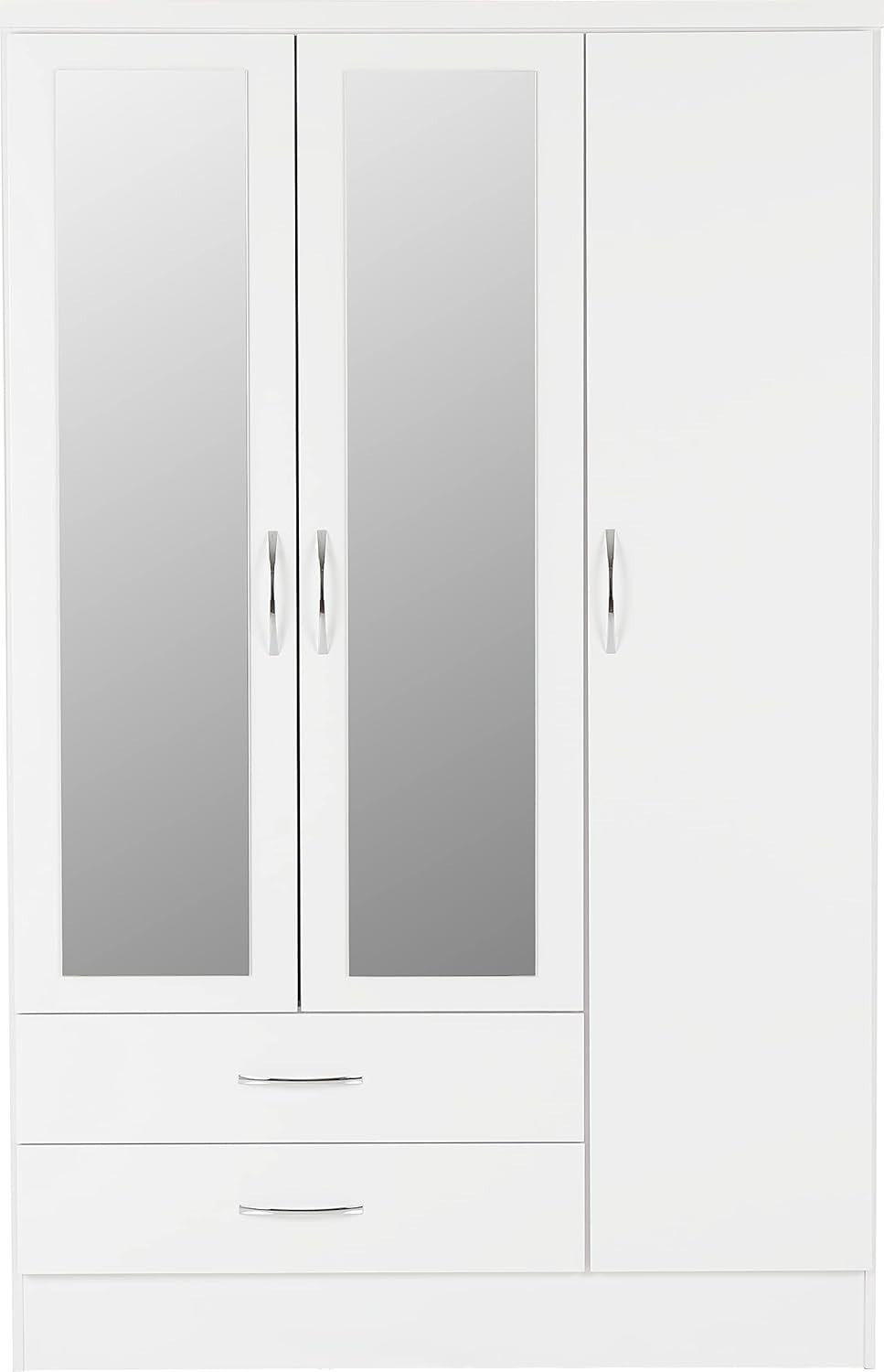 White Gloss 3 Door Wardrobe with 2 Drawers & Mirror | Modern Storage Solution