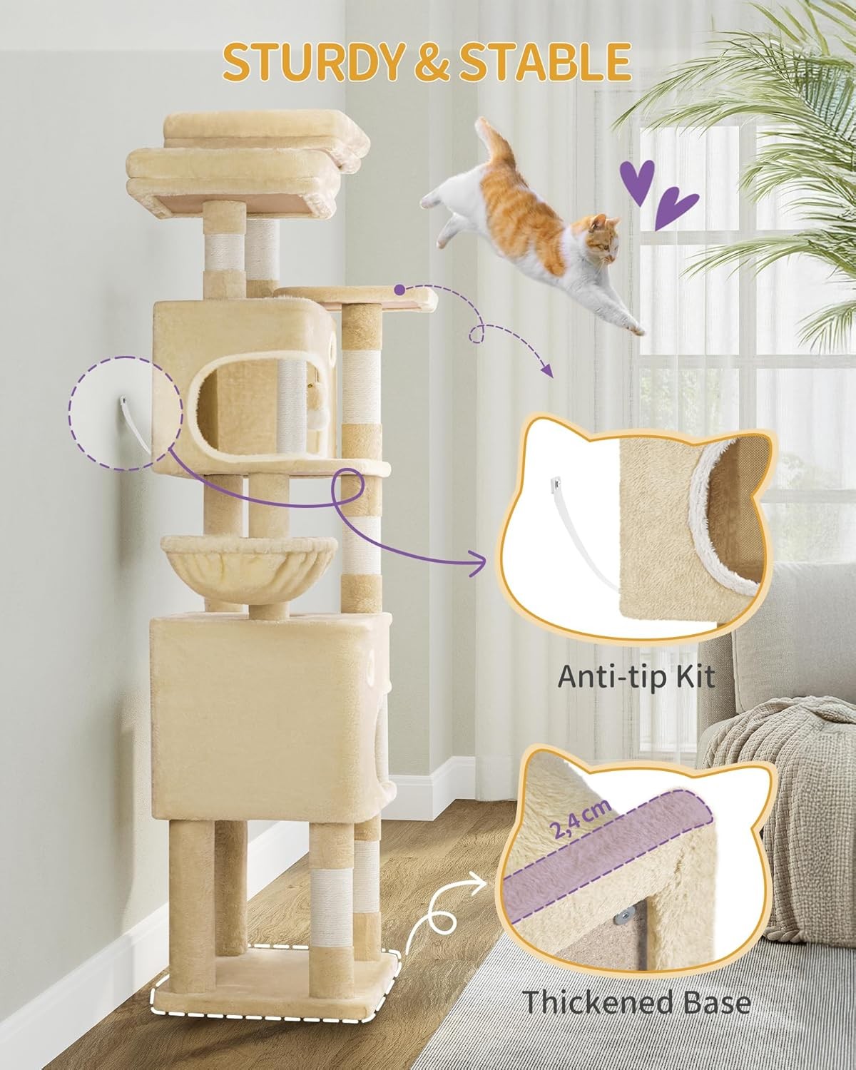 Cat Tree 180cm Tall Tower With Condo Scratching Posts Platforms Caves & Basket