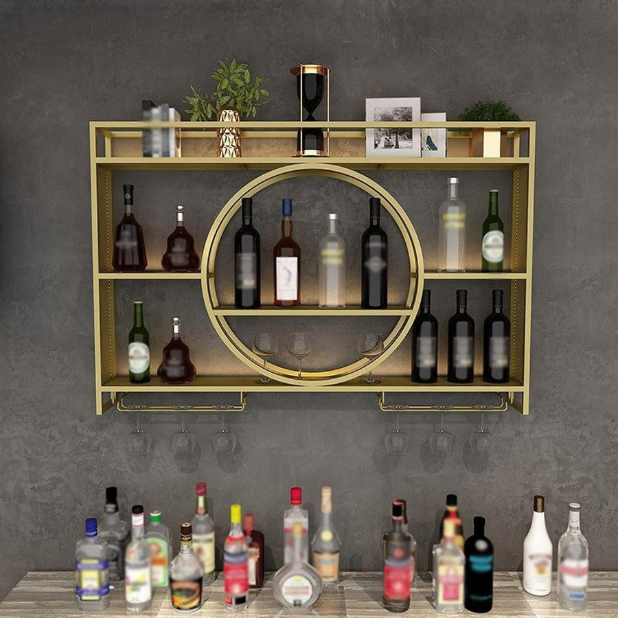 Gold Wall Mounted Wine Rack 140cm Bar Shelf with Bottle & Glass Storage Display