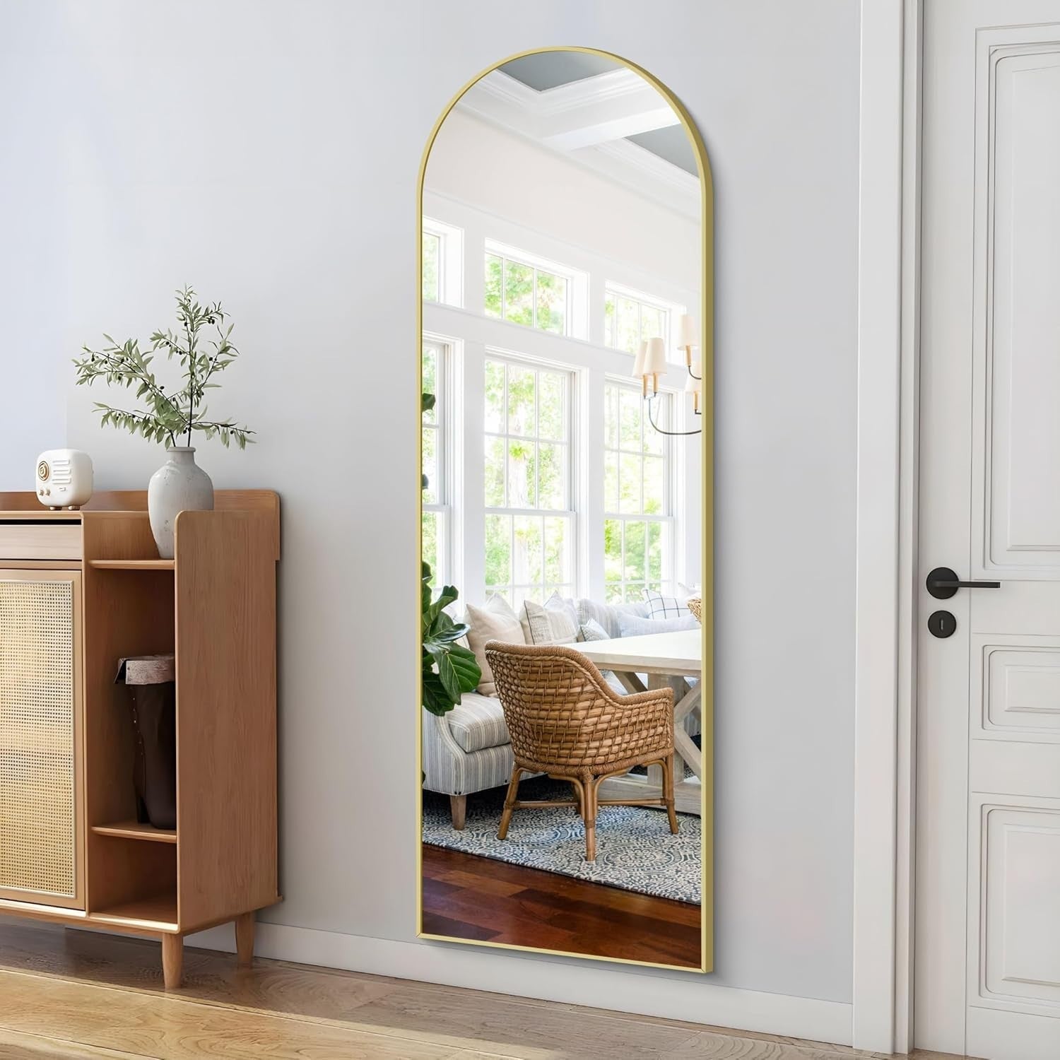 Full Length Arch Mirror 161x52cm Gold Frame, Standing & Wall Mount