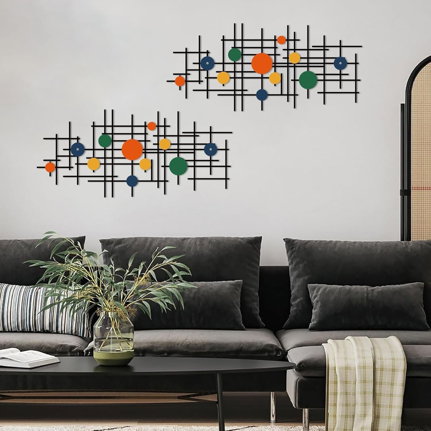 Set of 2 Geometric Metal Wall Art Modern 3D Abstract Decor