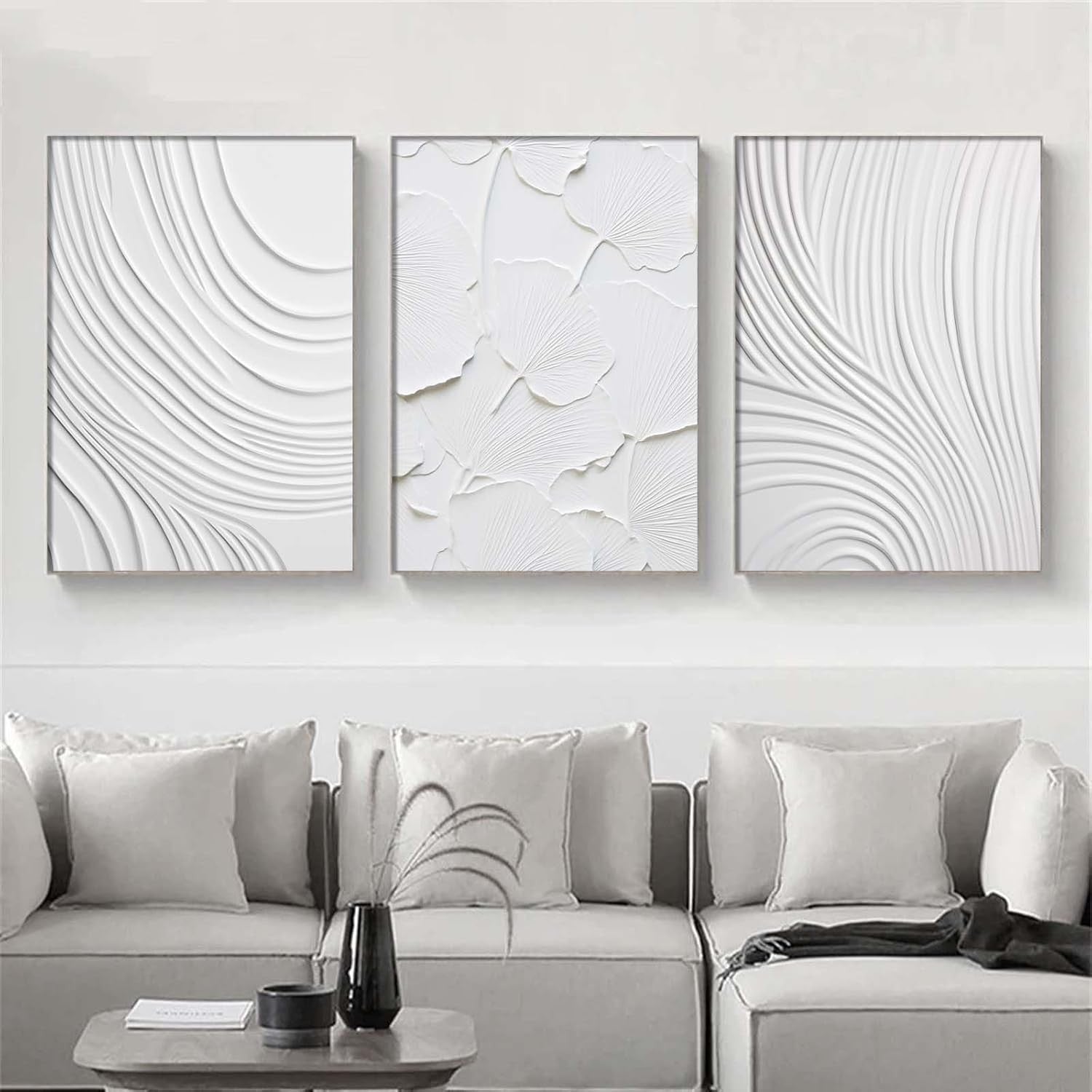 White Abstract Textured Canvas Wall Art 16x24in Minimalist