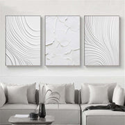 White Abstract Textured Canvas Wall Art 16x24in Minimalist