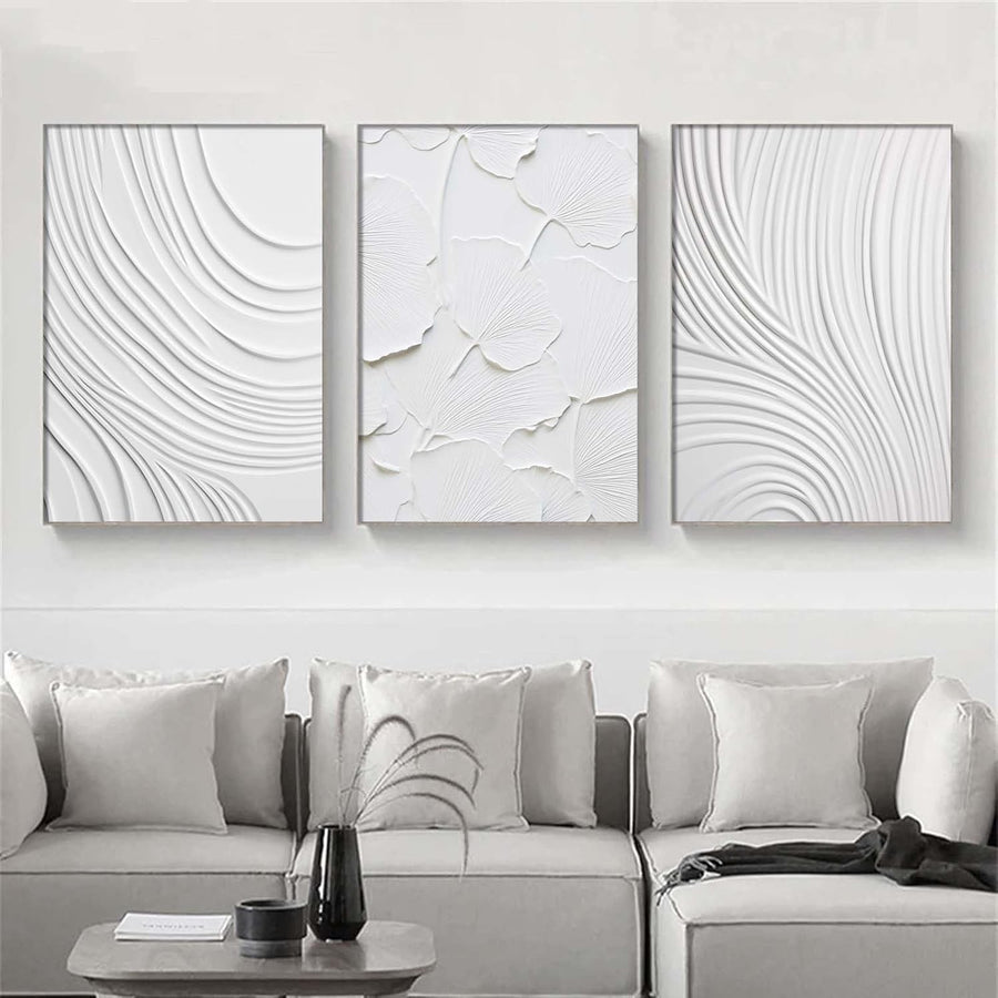 White Abstract Textured Canvas Wall Art 16x24in Minimalist
