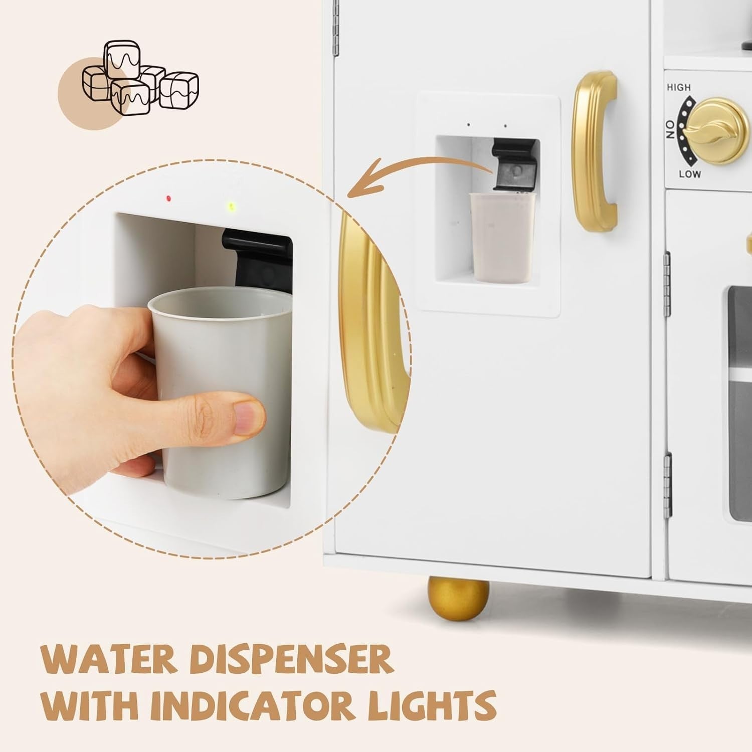 Luxury Kids Wooden Play Kitchen Lights Sounds Water Dispenser Toy