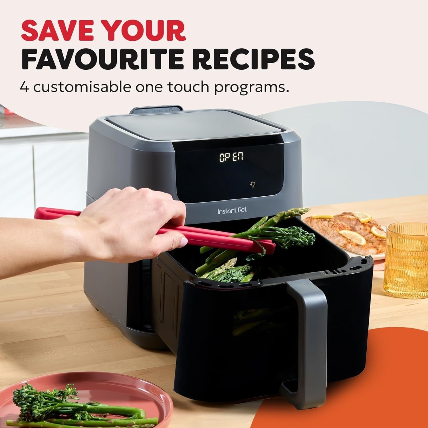 5L Compact Dual Window Air Fryer 4-in-1 Bake Reheat Dehydrate Easy Clean Grey